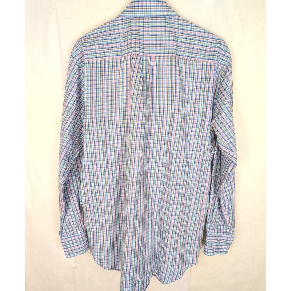 Peter Millar blue plaid long sleeve button up shirt Size Medium Preppy Classic - Picture 2 of 6